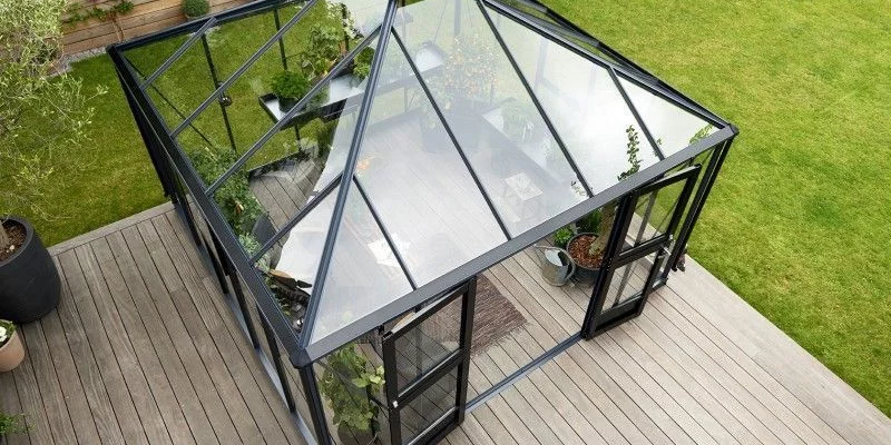 Serre de jardin JULIANA Oase anthracite 13.5 m² + verre trempé - aluminium anthracite / verre trempé 3 mm