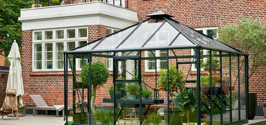 Serre de jardin JULIANA Oase anthracite 13.5 m² + verre trempé - aluminium anthracite / verre trempé 3 mm