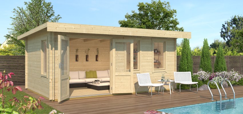 Abri de jardin Baruda / 16.16 m2 / 40 mm / + plancher bois - Cuisine d'été / Espace Wellness / Pool House / Espace de Rangement