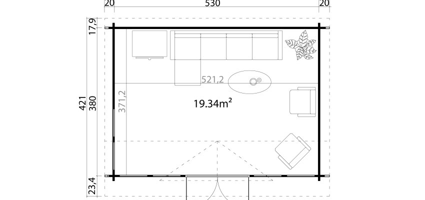Abri de jardin Balmoral  / 19.35 m2 / 44 mm / + plancher bois - Cuisine d'été / Espace Wellness / Pool House / Espace de Rangement