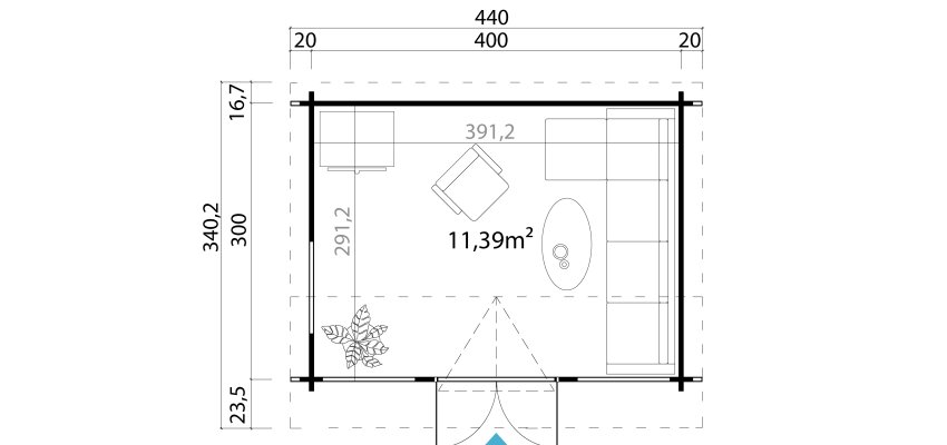 Abri de jardin Windsor 44 / 11.39 m2 / 44 mm / + plancher bois - Cuisine d'été / Espace Wellness / Pool House / Espace de Rangement / Studio de jardin