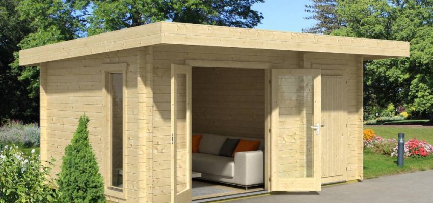 Abri de jardin Chameleon / 12.85 m2 / 44 mm + plancher bois - Cuisine d'été / Espace Wellness / Pool House / Espace de Rangement / Studio de jardin