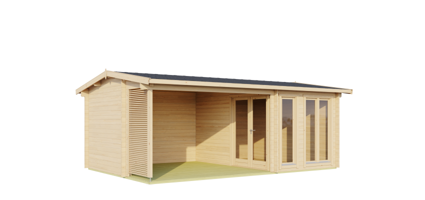 Abri de jardin Torquay / 20.45 m2 / 44 mm / + plancher bois - Cuisine d'été / Espace Wellness / Pool House / Espace de Rangement / Studio de jardin