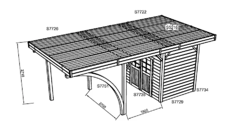 CARPORT BOIS + ABRI (4m x 7m) - Carport 1 PLACE