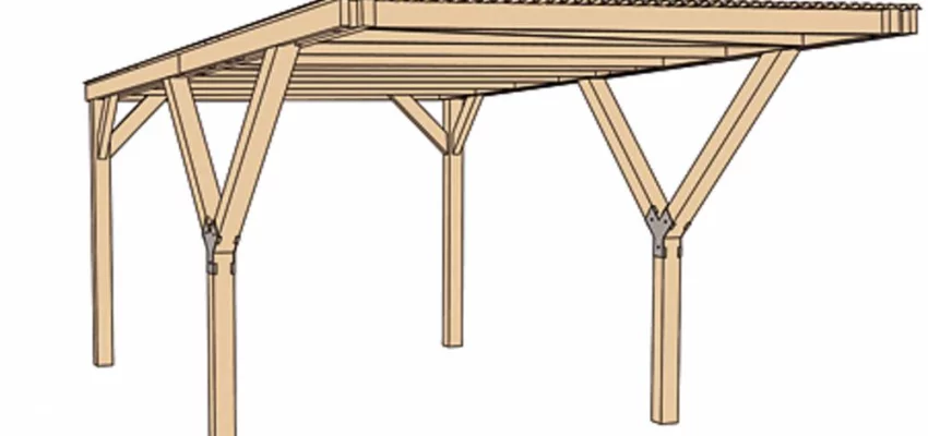 CARPORT BOIS SIMPLE Y toit en Acier / 1 place - Carport 1 place / carport  simple Y 612 / surface couvrante 18 m2