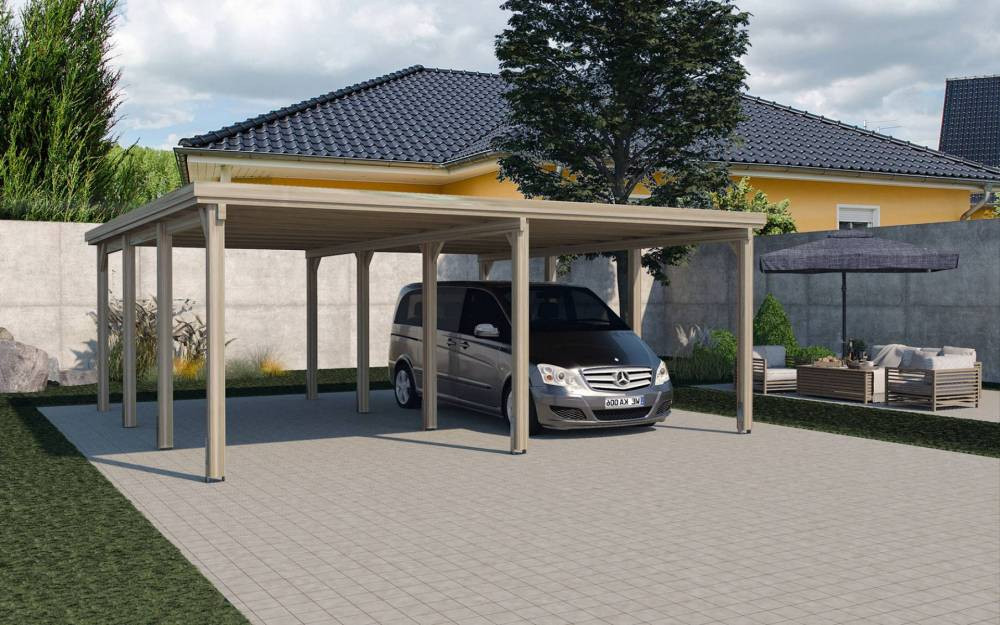 CARPORT BOIS DOUBLE 48 m2 toit sans couverture - Carport Optima