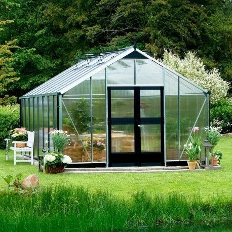 Serre de Jardin en polycarbonate de 16,8 m² avec embase - Vert - IXORA