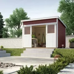 Abri de jardin 225 T1 Rouge / 6 m2 / 21 mm / + Plancher - Abri de jardin porte coulissante 6 m2 Rouge