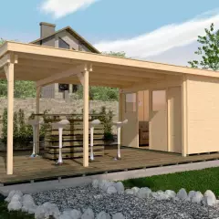 Abri de jardin 225 T1 avec extension B / 19.5 m2 / 21 mm / + Plancher - Abri de jardin porte coulissante avec extension 17.5 m2