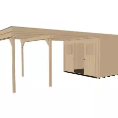 Abri de jardin 225 T1 avec extension B / 19.5 m2 / 21 mm / + Plancher - Abri de jardin porte coulissante avec extension 17.5 m2