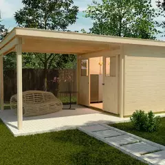 Abri de jardin 225 T2 avec extension A / 17.5 m2 / 21 mm / + Plancher - Abri de jardin porte coulissante avec extension 17.5 m2