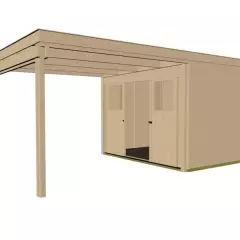 Abri de jardin 225 T2 avec extension A / 17.5 m2 / 21 mm / + Plancher - Abri de jardin porte coulissante avec extension 17.5 m2