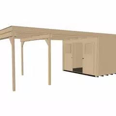 Abri de jardin 225 T2 avec extension B / 19.5 m2 / 21 mm / + Plancher - Abri de jardin porte coulissante avec extension B 19.5 m2