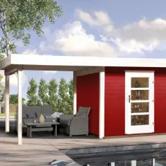 Abri de jardin 172 Design T2 Rouge / extension B / 16 m2 / 28 mm / + Plancher - Abri de jardin Design T2 Rouge avec extension 16 m2