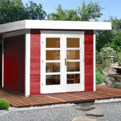 Abri de jardin Design 126 T2 Rouge / 7 m2 / 28 mm / + Plancher - Abri de jardin Chill-Out 2 Rouge / 7 m2