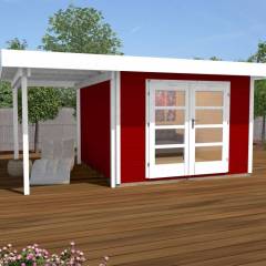 Abri de jardin Design 126 T1 Rouge / extension A / 10 m2 / 28 mm / + Plancher - Abri de jardin Chill-Out 1 Rouge /extension A / 10 m2