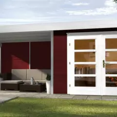 Abri de jardin Design 126 T2 Rouge / extension B / 17.70 m2 / 28 mm / + Plancher - Abri de jardin Chill-Out 2 /extension B / 17.70 m2