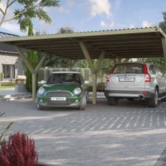 CARPORT BOIS DOUBLE Y toit Pvc / 2 places - Carport 2 places / carport double Y 612 / surface couvrante 35 m2