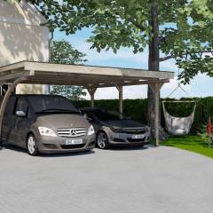 CARPORT BOIS DOUBLE 25 m2 avec 1 arc - Carport 616 / 2 places / surface couvrante 25 m2