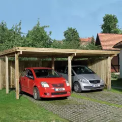 CARPORT BOIS DOUBLE 30 m2 toit Acier galvanisé - Carport Optima Duo Taille 1 Toit ACIER GALVANISE  / 2 places / surface couvrante 30 m2