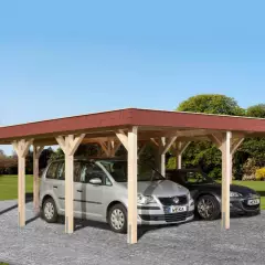 CARPORT BOIS DOUBLE 39 m2 toit Acier - Carport 615 T1 / 2 places / surface couvrante 39 m2