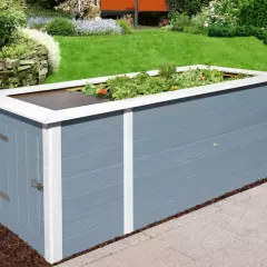 JARDINIERE Bois surélévé + rangement Gris - Bac/jardinière bois qualité PRO + rangement 2.05 m de long