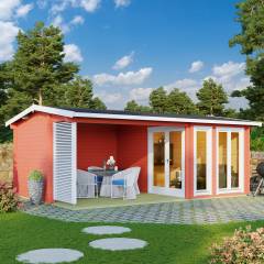 Abri de jardin Torquay / 20.45 m2 / 44 mm / ROUGE SUEDOIS - Cuisine d'été / Espace Wellness / Pool House / Espace de Rangement / Studio de jardin