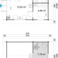 Abri de jardin Caroline SET 2.2 / 21.66 m2 / 40 mm + GRIS CLAIR - Cuisine d'été / Pool House / Espace de Rangement / Studio de jardin