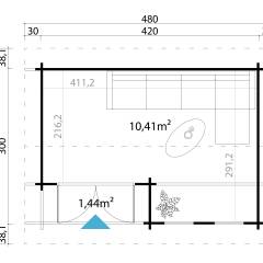 Abri de jardin HAMPSHIRE / 11.97 m2 / 44 mm + GRIS CLAIR - Cuisine d'été / Espace Wellness / Pool House / Espace de Rangement / Studio de jardin