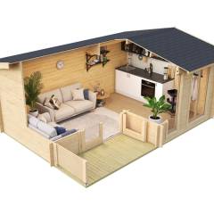 Abri de jardin Brighton 44 / 15.36 m2 / 44 mm + GRIS CLAIR - Cuisine d'été / Pool House / Espace de Rangement / Studio de jardin