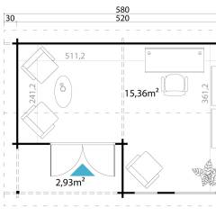Abri de jardin Brighton 44 / 15.36 m2 / 44 mm + CARBONE - Cuisine d'été / Pool House / Espace de Rangement / Studio de jardin