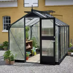 Serre de jardin JULIANA compact anthracite 6,6 m² + polycarbonate 10 mm - aluminium anthracite / verre trempé 3 mm