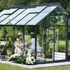 Serre de jardin JULIANA Gartner anthracite 16,2 m2 + verre trempé - aluminium anthracite / verre trempé 3 mm
