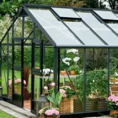 Serre de jardin JULIANA Gartner anthracite 18,8 m2 + verre trempé - aluminium anthracite / verre trempé 3 mm