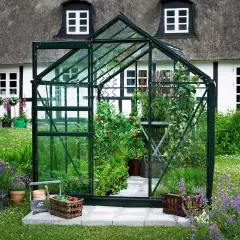 Serre de jardin HALLS Popular 3,80 m2 verte + verre horticole 3 mm - aluminium vert  / verre horticole 3 mm