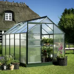 Serre de jardin HALLS Popular 6,20 m2 verte + polycarbonate 4 mm - aluminium vert  / polycarbonate 4 mm