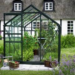 Serre de jardin HALLS Popular 6,20 m2 verte + verre horticole 3 mm - aluminium vert  / verre horticole 3 mm