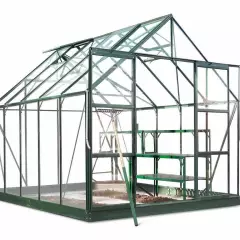 Serre de jardin HALLS Magnum 8,20 m2 verte + verre trempé - aluminium vert / verre trempé 3 mm