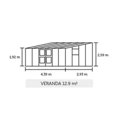 Serre de jardin JULIANA Veranda 12.9 m² + verre trempé - aluminium / verre trempé 3 mm