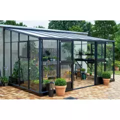 Serre de jardin JULIANA Veranda 12.9 m² anthracite + verre trempé - aluminium anthracite /verre trempé 3 mm