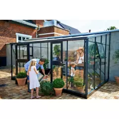 Serre de jardin JULIANA Veranda 12.9 m² anthracite + verre trempé - aluminium anthracite /verre trempé 3 mm