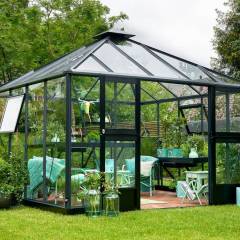 Serre de jardin JULIANA Oase anthracite 13.5 m² + verre trempé - aluminium anthracite / verre trempé 3 mm