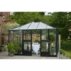 Serre de jardin JULIANA Oase anthracite 13.5 m² + verre trempé - aluminium anthracite / verre trempé 3 mm