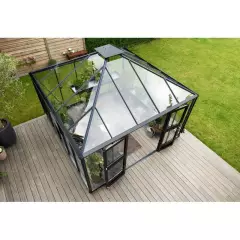 Serre de jardin JULIANA Oase anthracite 13.5 m² + verre trempé - aluminium anthracite / verre trempé 3 mm