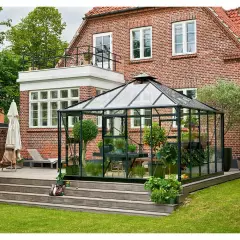 Serre de jardin JULIANA Oase anthracite 13.5 m² + verre trempé - aluminium anthracite / verre trempé 3 mm