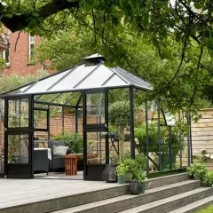 Serre de jardin JULIANA Oase anthracite 13.5 m² + verre trempé - aluminium anthracite / verre trempé 3 mm