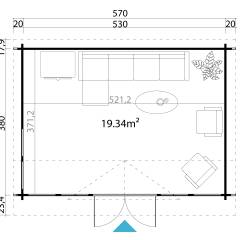 Abri de jardin Balmoral  / 19.35 m2 / 44 mm / + plancher bois - Cuisine d'été / Espace Wellness / Pool House / Espace de Rangement