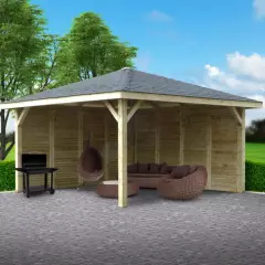 PAVILLON TONELLE BOIS semi-fermé 19 m² - KIOSK EN BOIS ( 437 cm x 437 cm)