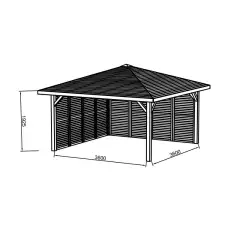 PAVILLON TONELLE BOIS semi-fermé 19 m² - KIOSK EN BOIS ( 437 cm x 437 cm)