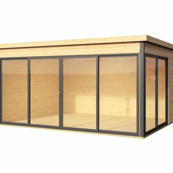 Abri de jardin Domeo 4 PLUS / 12.8 m2 / 44 mm / + plancher bois - Cuisine d'été / Espace Wellness / Pool House / Espace de Rangement / Studio de jardin